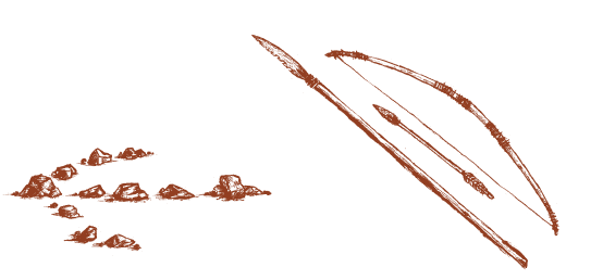 Bow, spear and rock painting